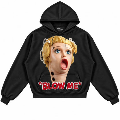 Rebranded Studios Blow Me Air Jordan 9 OG Space Jam black hoodie — front