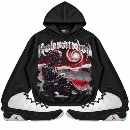 Rebranded Studios Rebranded Future Air Jordan 9 OG Space Jam black hoodie — front with sneakers