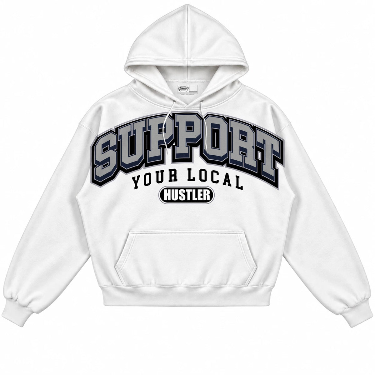 Rebranded Studios Support Your Local Hustler Air Jordan 3 White Navy White hoodie — front