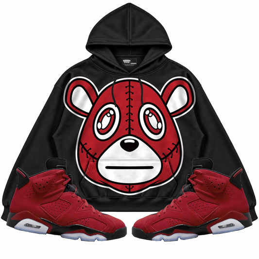 Rebranded Studios Rebranded Bear Air Jordan 6 Toro Bravo Collection black hoodie — front with sneakers