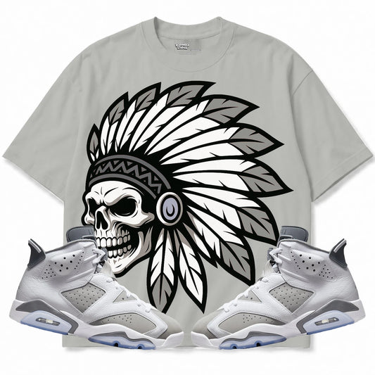 Rebranded Studios Chief 2.0 Air Jordan Retro 6 Cool Grey Light Gray shirt — front with sneakers