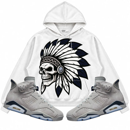 Rebranded Studios Chief 2.0 Air Jordan Retro 6 Georgetown White hoodie — front with sneakers