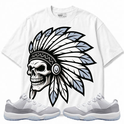 Rebranded Studios Chief 2.0 Air Jordan 11 Cement Grey White shirt — front with sneakers