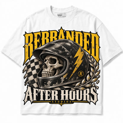 Rebranded Studios After Hours Air Jordan 4 Tour Yellow Collection white shirt — front