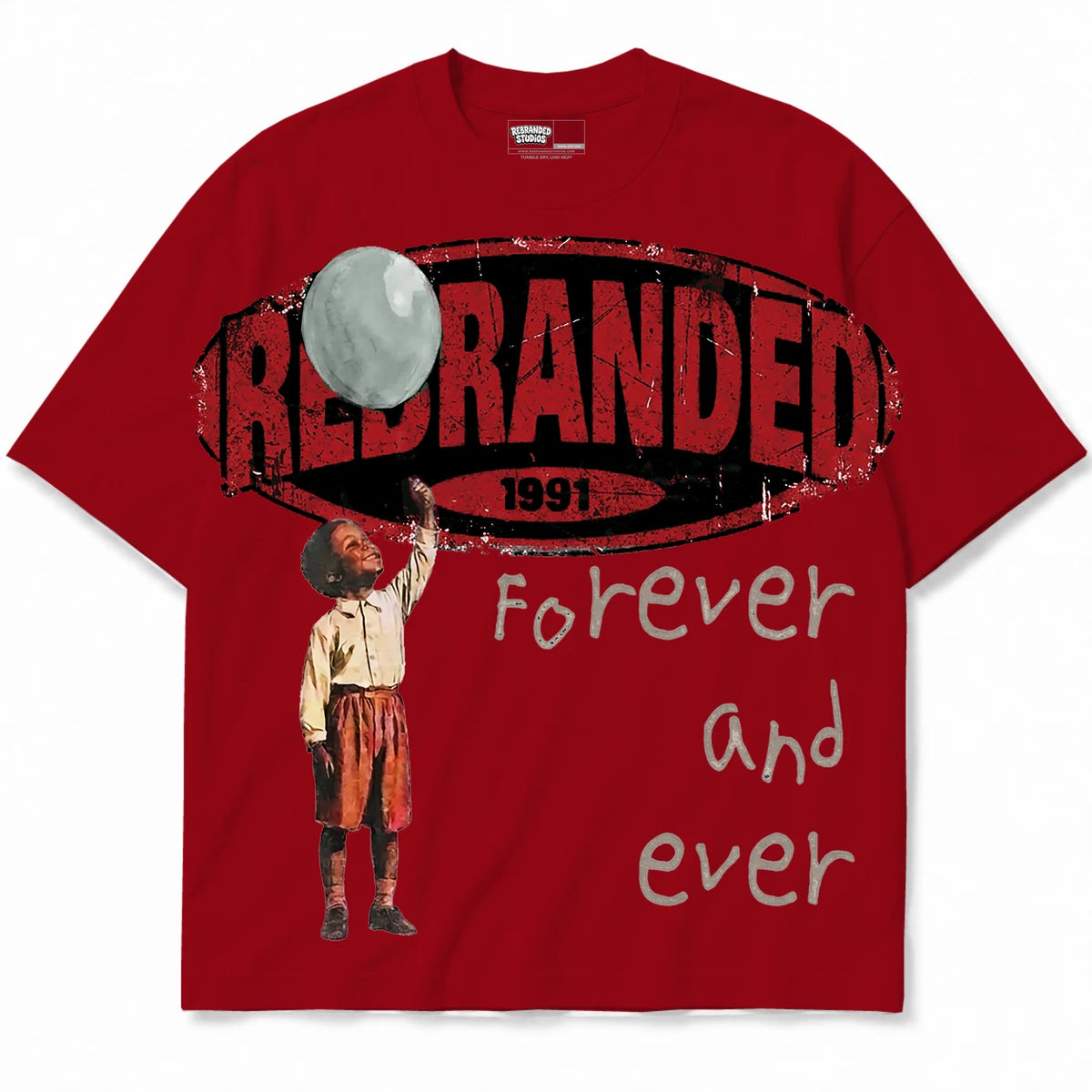 Rebranded Studios Forever And Ever Air Jordan 4 Brick By Brick red shirt — front