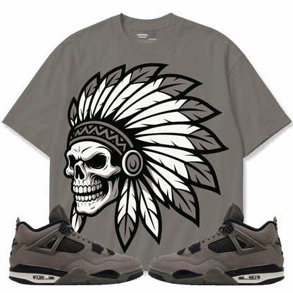 Rebranded Studios Chief 2.0 Air Jordan 4 Cave Stone cave gray shirt — front with sneakers