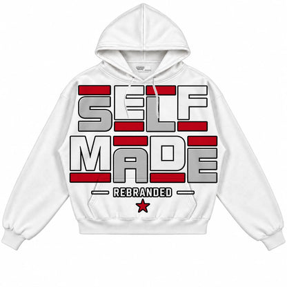 Rebranded Studios Self Made Air Jordan 9 OG Space Jam Collection white hoodie — front