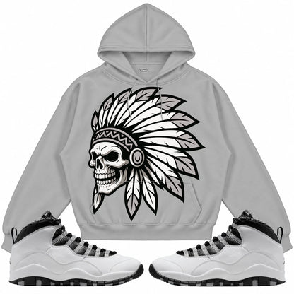 Rebranded Studios Chief 2.0 Air Jordan 10 Steel light gray hoodie — front with sneakers