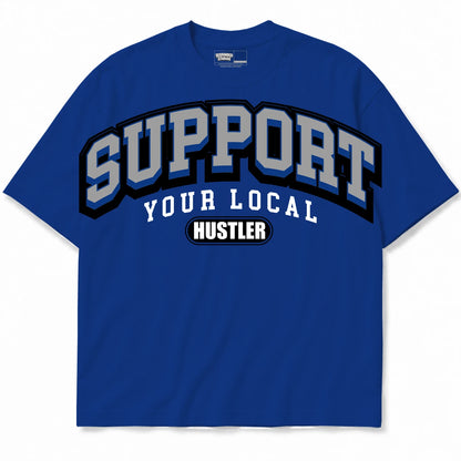 Rebranded Studios Support Your Local Hustler Air Jordan 12 Blueberry royal blue shirt — front