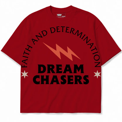 Rebranded Studios Dream Chasers — Lightning Air Jordan 4 Brick By Brick red shirt — front