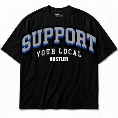 Rebranded Studios Support Your Local Hustler Air Jordan 12 Blueberry Black shirt — front