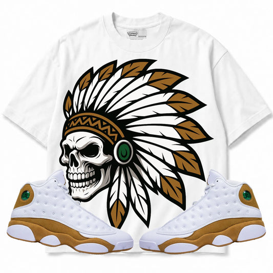 Rebranded Studios Chief 2.0 Air Jordan 13 Wheat White shirt — front with sneakers