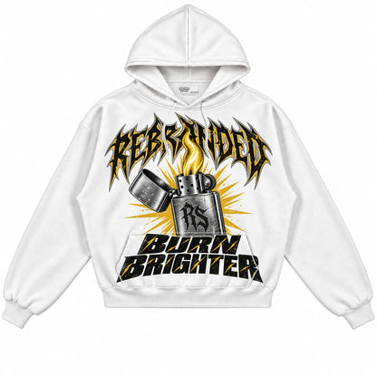Rebranded Studios Burn Brighter Air Jordan 4 Tour Yellow Collection white hoodie — front