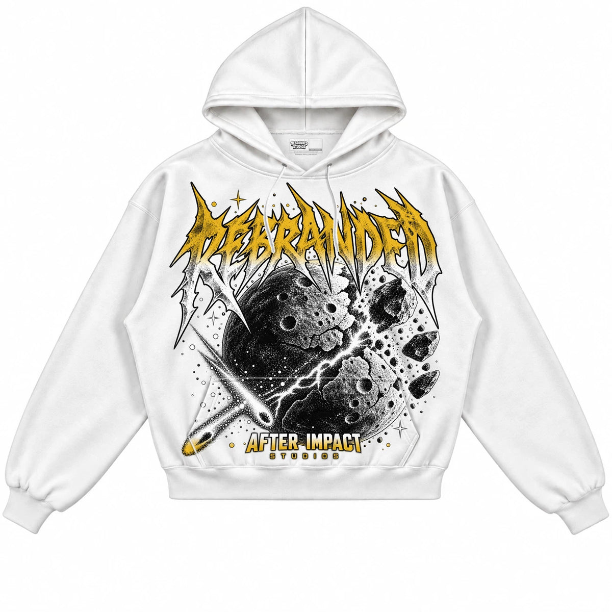 Rebranded Studios After Impact Air Jordan 4 Tour Yellow Collection white hoodie — front