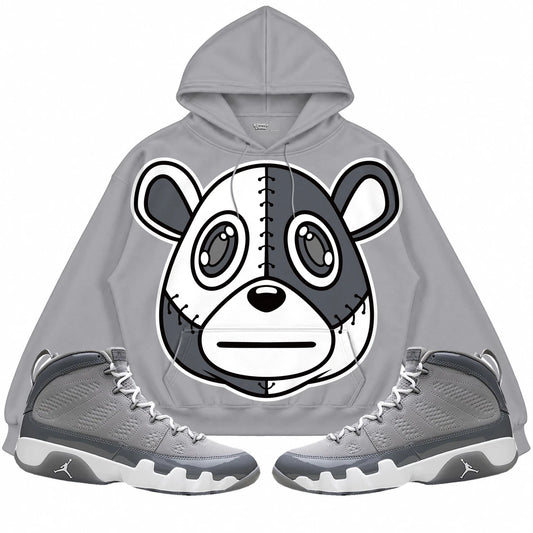 Rebranded Studios Rebranded Bear Air Jordan 9 Cool Grey light gray hoodie — front with sneakers