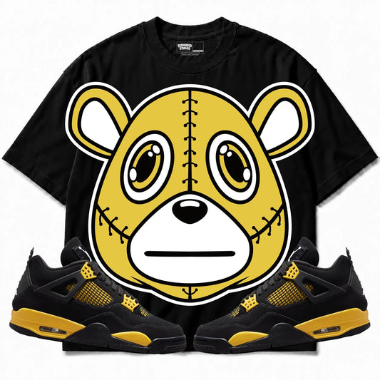 Rebranded Studios Rebranded Bear Air Jordan 4 Thunder Black shirt — front with sneakers