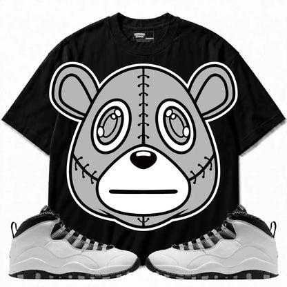 Rebranded Studios Rebranded Bear Air Jordan 10 Steel Black shirt — front with sneakers