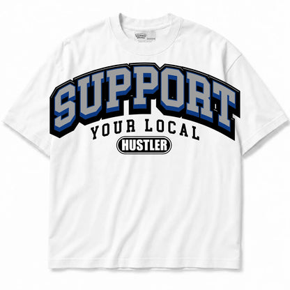 Rebranded Studios Support Your Local Hustler Air Jordan 12 Blueberry Collection White shirt — front