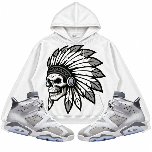 Rebranded Studios Chief 2.0 Air Jordan Retro 6 Cool Grey White hoodie — front with sneakers