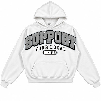 Rebranded Studios Support Your Local Hustler Air Jordan 11 Cement Grey White hoodie — front
