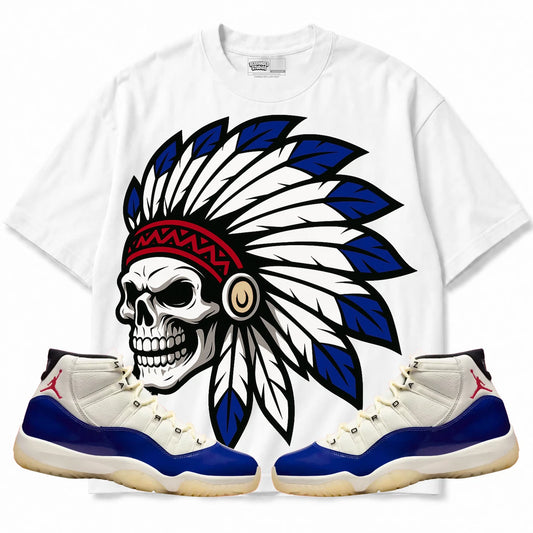 Rebranded Studios Chief 2.0 Air Jordan 11 Rare Air White shirt — front with sneakers