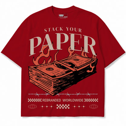 Rebranded Studios Stack Your Paper Air Jordan 4 Brick By Brick red shirt — front