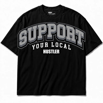 Rebranded Studios Support Your Local Hustler Air Jordan 8 Chrome black shirt — front