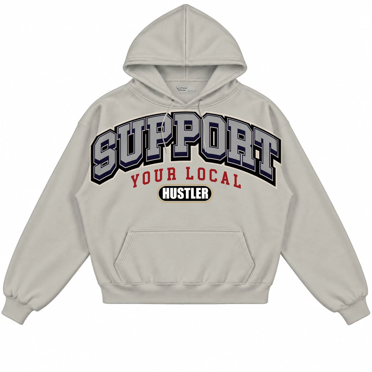 Rebranded Studios Support Your Local Hustler AIR JORDAN 8 X SOLEFLY “MI CASA ES SU CASA" Warm Off-White Light Stone hoodie — front