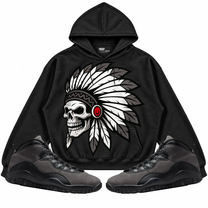 Rebranded Studios Chief 2.0 Air Jordan 10 Shadow Black hoodie — front with sneakers