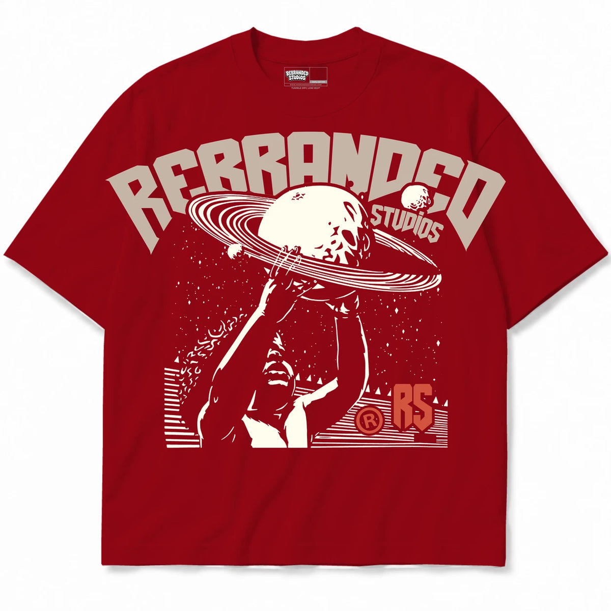 Rebranded Studios Studios Planet Air Jordan 4 Brick By Brick red shirt — front