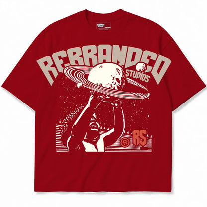 Rebranded Studios Studios Planet Air Jordan 4 Brick By Brick red shirt — front
