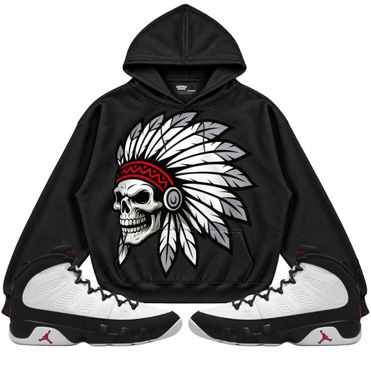 Rebranded Studios Chief 2.0 Air Jordan 9 OG Space Jam black hoodie — front with sneakers
