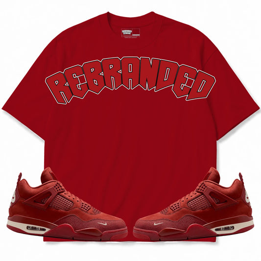 Rebranded Studios You Will Always Be Mine Air Jordan 4 Brick By Brick red shirt — front with sneakers