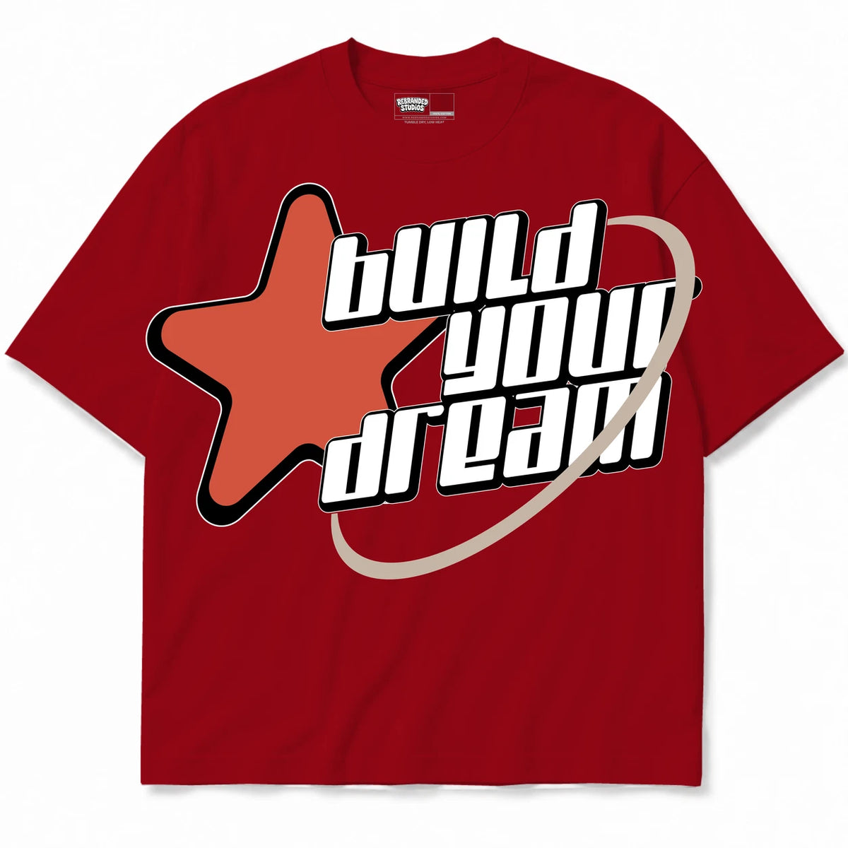 Rebranded Studios Build Your Dream Air Jordan 4 Brick By Brick red shirt — front