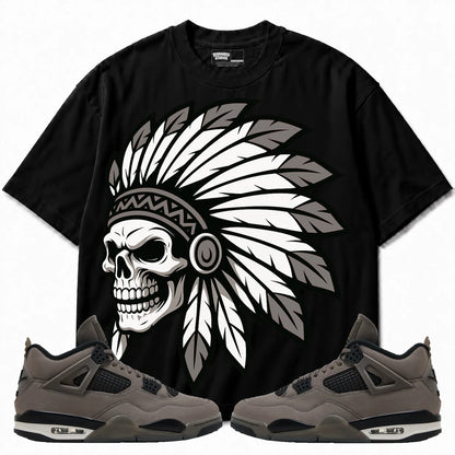 Rebranded Studios Chief 2.0 Air Jordan 4 Cave Stone Black shirt — front with sneakers