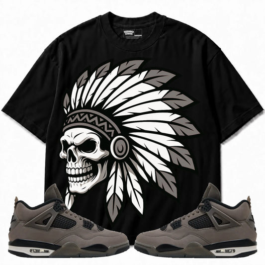Rebranded Studios Chief 2.0 Air Jordan 4 Cave Stone Black shirt — front with sneakers