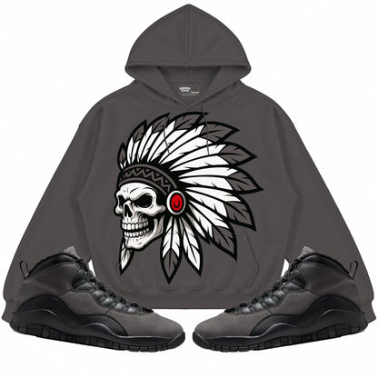 Rebranded Studios Chief 2.0 Air Jordan 10 Shadow Charcoal gray hoodie — front with sneakers