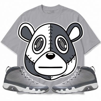 Rebranded Studios Rebranded Bear Air Jordan 9 Cool Grey light gray shirt — front with sneakers