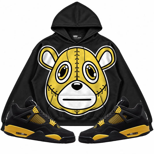 Rebranded Studios Rebranded Bear Air Jordan 4 Thunder Black hoodie — front with sneakers