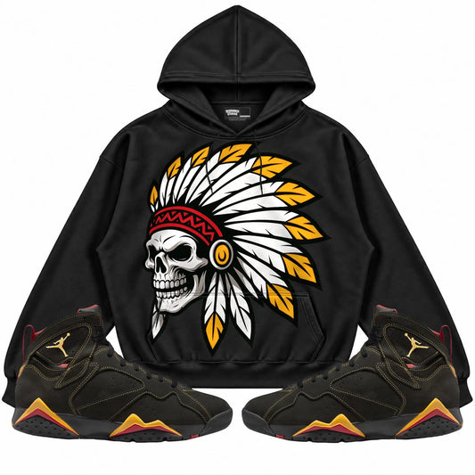 Rebranded Studios Chief 2.0 Air Jordan Retro 7 Citrus Black hoodie — front with sneakers