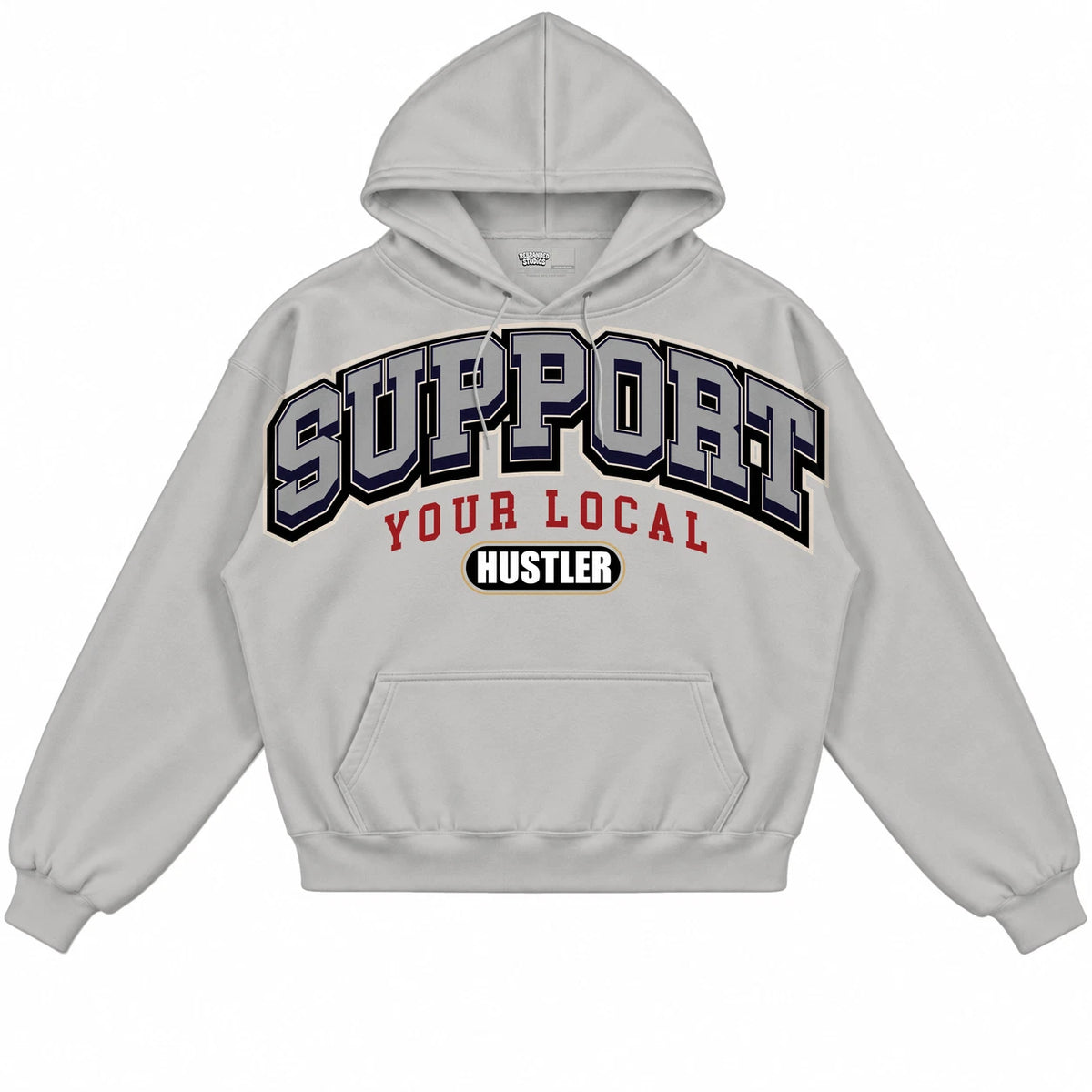 Rebranded Studios Support Your Local Hustler AIR JORDAN 8 X SOLEFLY “MI CASA ES SU CASA" Light Gray hoodie — front