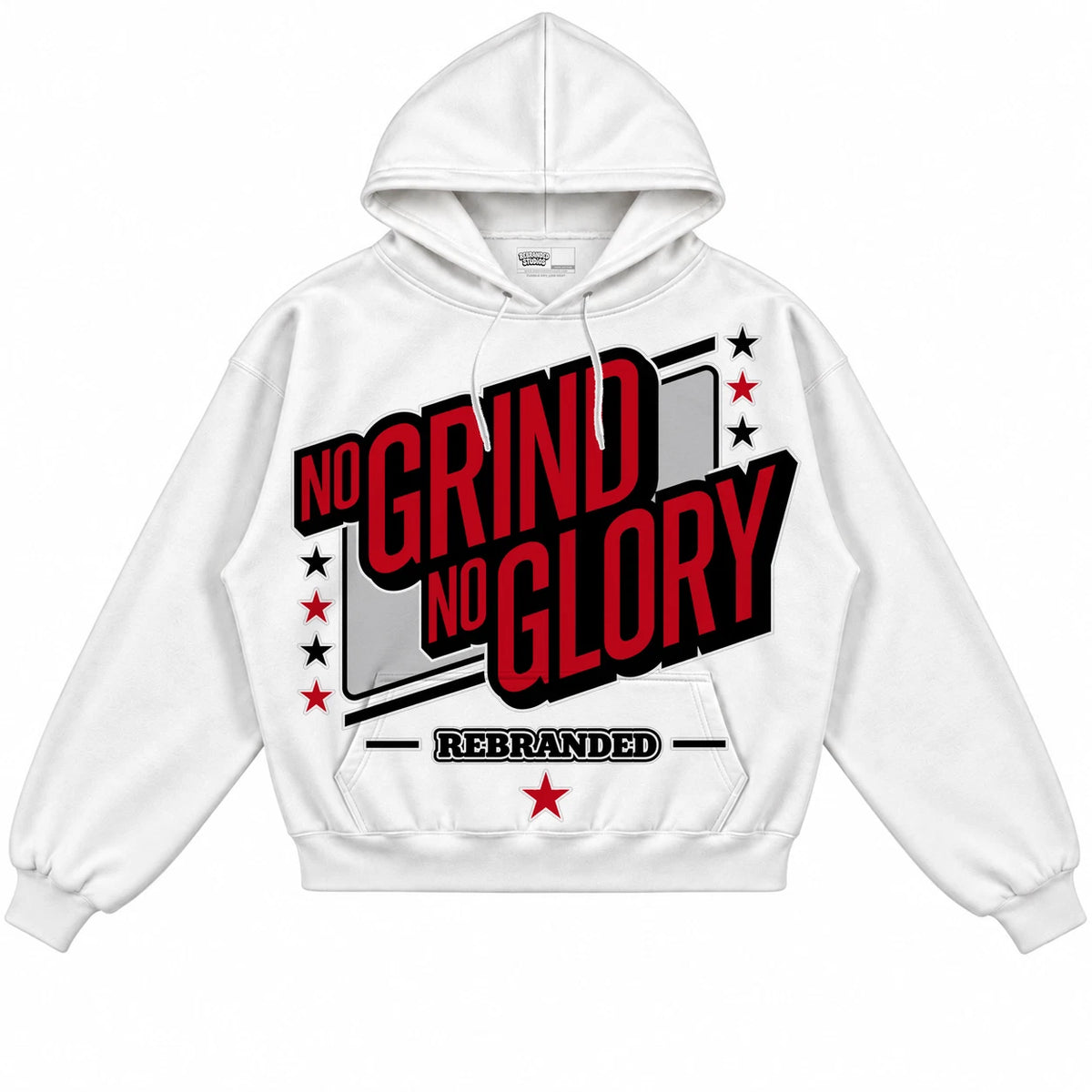 Rebranded Studios No Grind No Glory Air Jordan 9 OG Space Jam Collection white hoodie — front