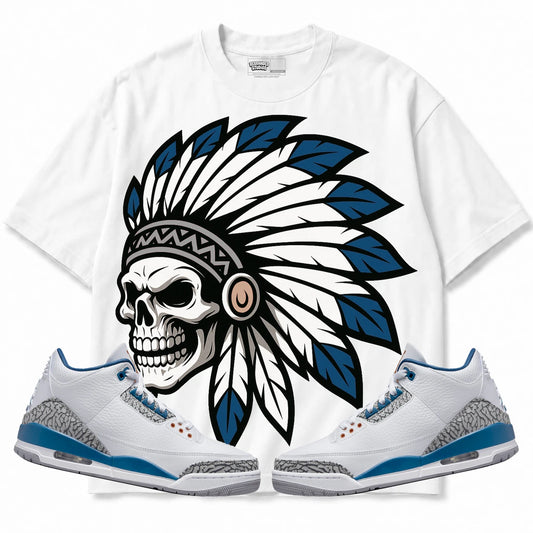 Rebranded Studios Chief 2.0 Air Jordan 3 “Wizards” PE White shirt — front with sneakers