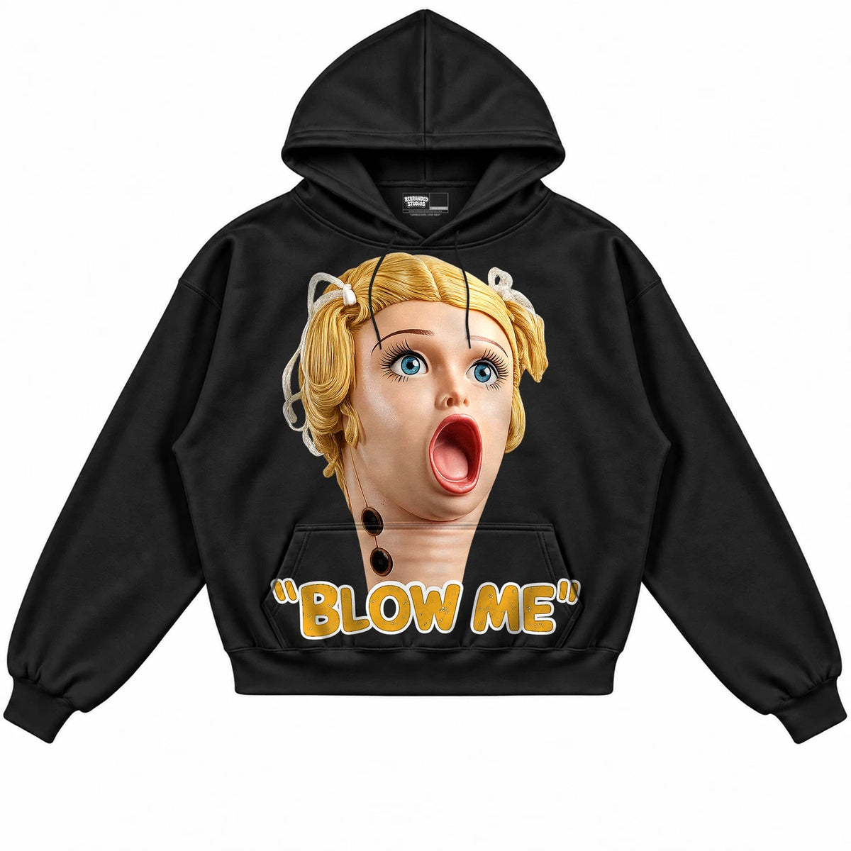 Rebranded Studios Blow Me Air Jordan 1 Retro High OG Yellow Ochre Black hoodie — front