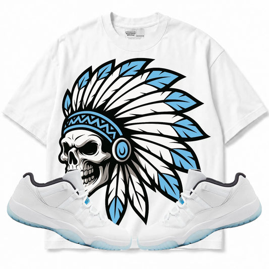 Rebranded Studios Chief 2.0 Air Jordan 11 Legend Blue White shirt — front with sneakers