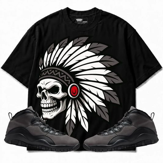 Rebranded Studios Chief 2.0 Air Jordan 10 Shadow Black shirt — front with sneakers