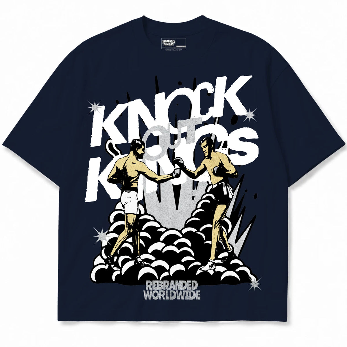 Rebranded Studios Knock Out Kings Air Jordan 3 White Navy Collection dark navy blue shirt — front