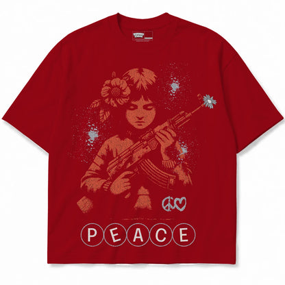 Rebranded Studios Peace Air Jordan 4 Brick By Brick red shirt — front