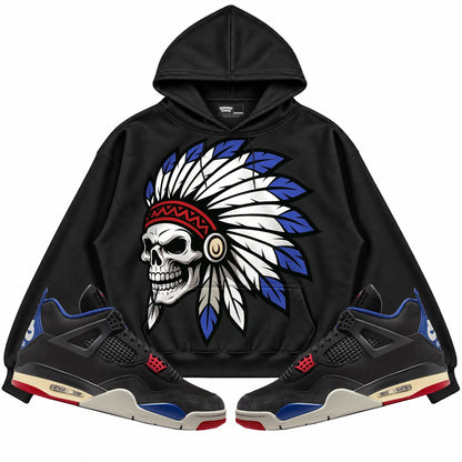 Rebranded Studios Chief 2.0 Air Jordan 4 Rare Air Black hoodie — front with sneakers