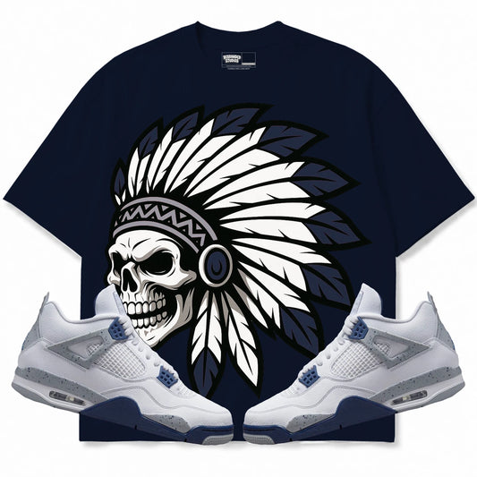 Rebranded Studios Chief 2.0 Air Jordan Retro 4 Midnight Navy Navy shirt — front with sneakers